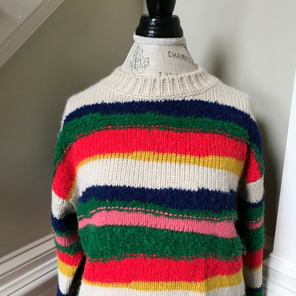 Anthropologie Ottod'Ame Stripe Sweater Womens 6 Medium 42 Blue Orange Crew Neck - Picture 4 of 13